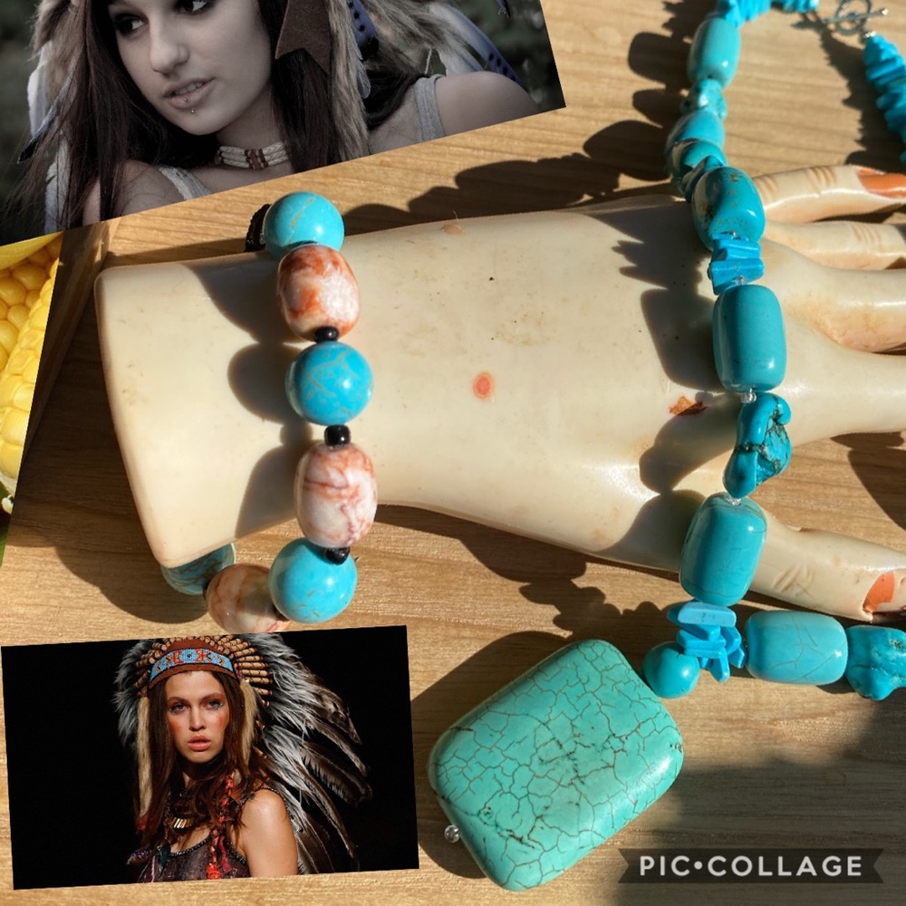 Turquoise Howlite Necklace/ Agate Bracelet